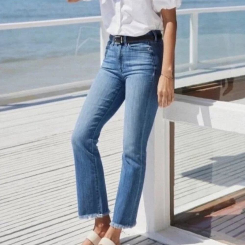 AYR Jeans The Bomb Pop Size 27 Blue Straight Leg High Rise Raw Hem